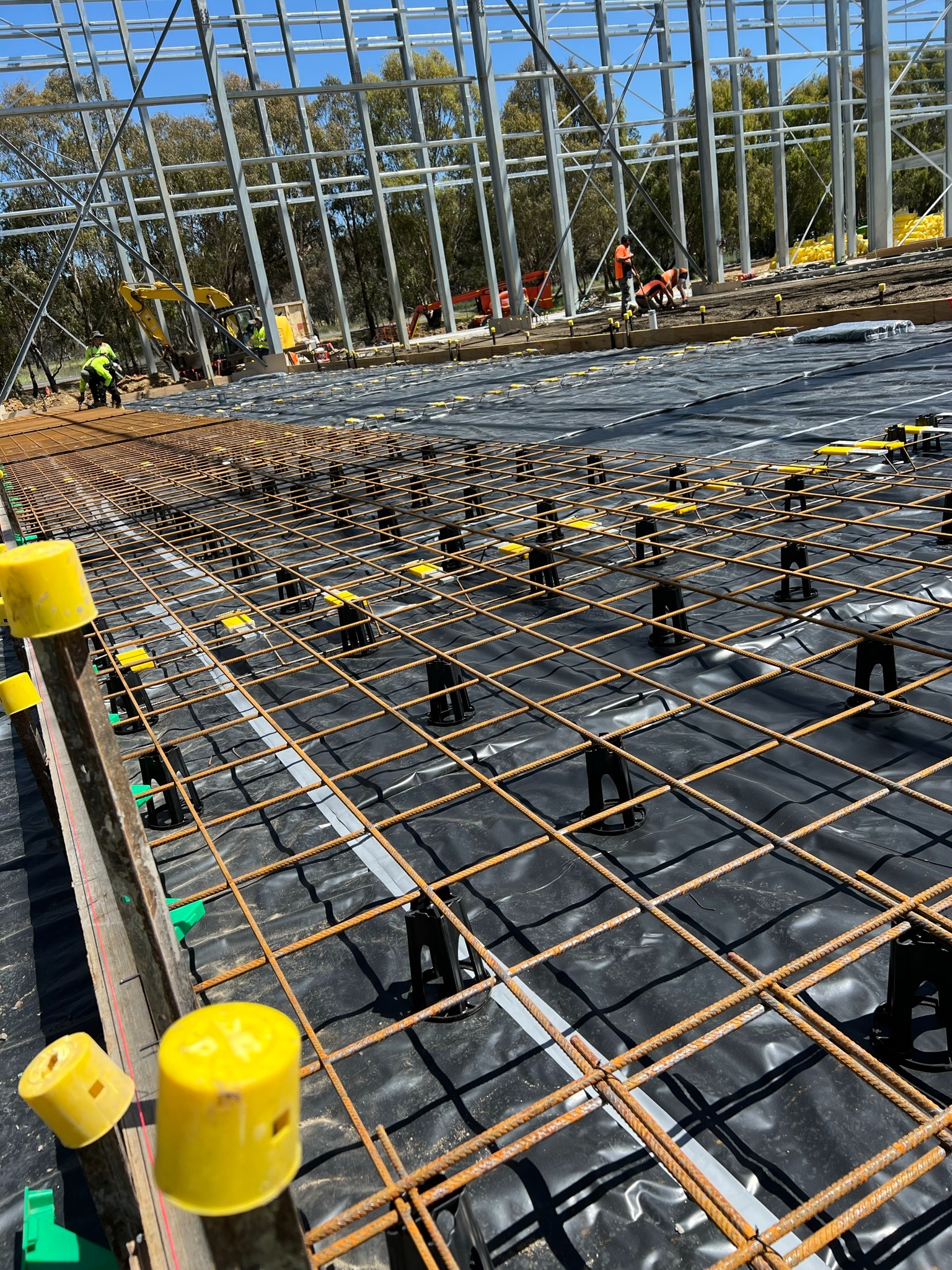 Steel reinforcement prepared before a concrete pour
